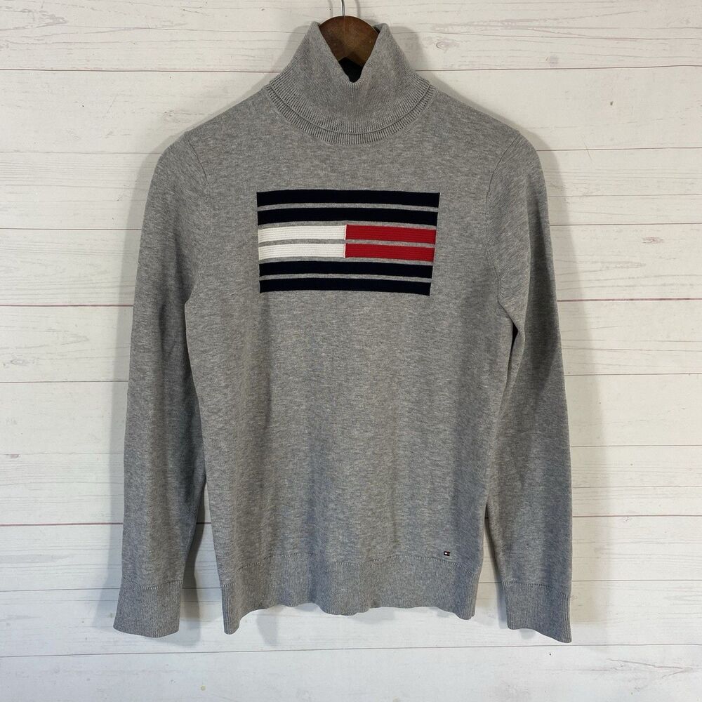 Tommy Hilfiger Womens Turtleneck Sweater Top Sz Small Gray Long Sleeve Pullover
